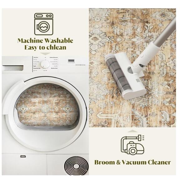 5'x7' Machine Washable Non Slip Stain Resistant, Beige Brown - Picture 5 of 8